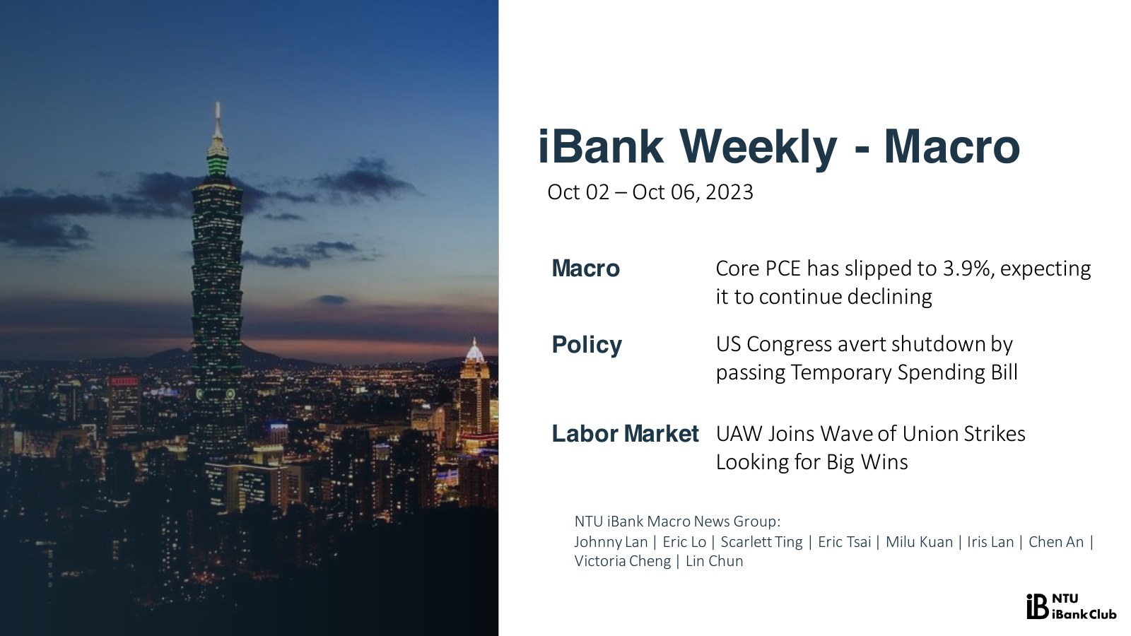 Cover page of iBank Weekly - Macro, October 2 to 6, 2023